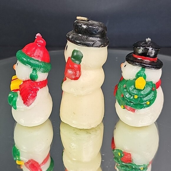 Vintage Christmas Decoration Wax Snowman Candles Set Of 3pcs Taiwan Unlit - Picture 6 of 7